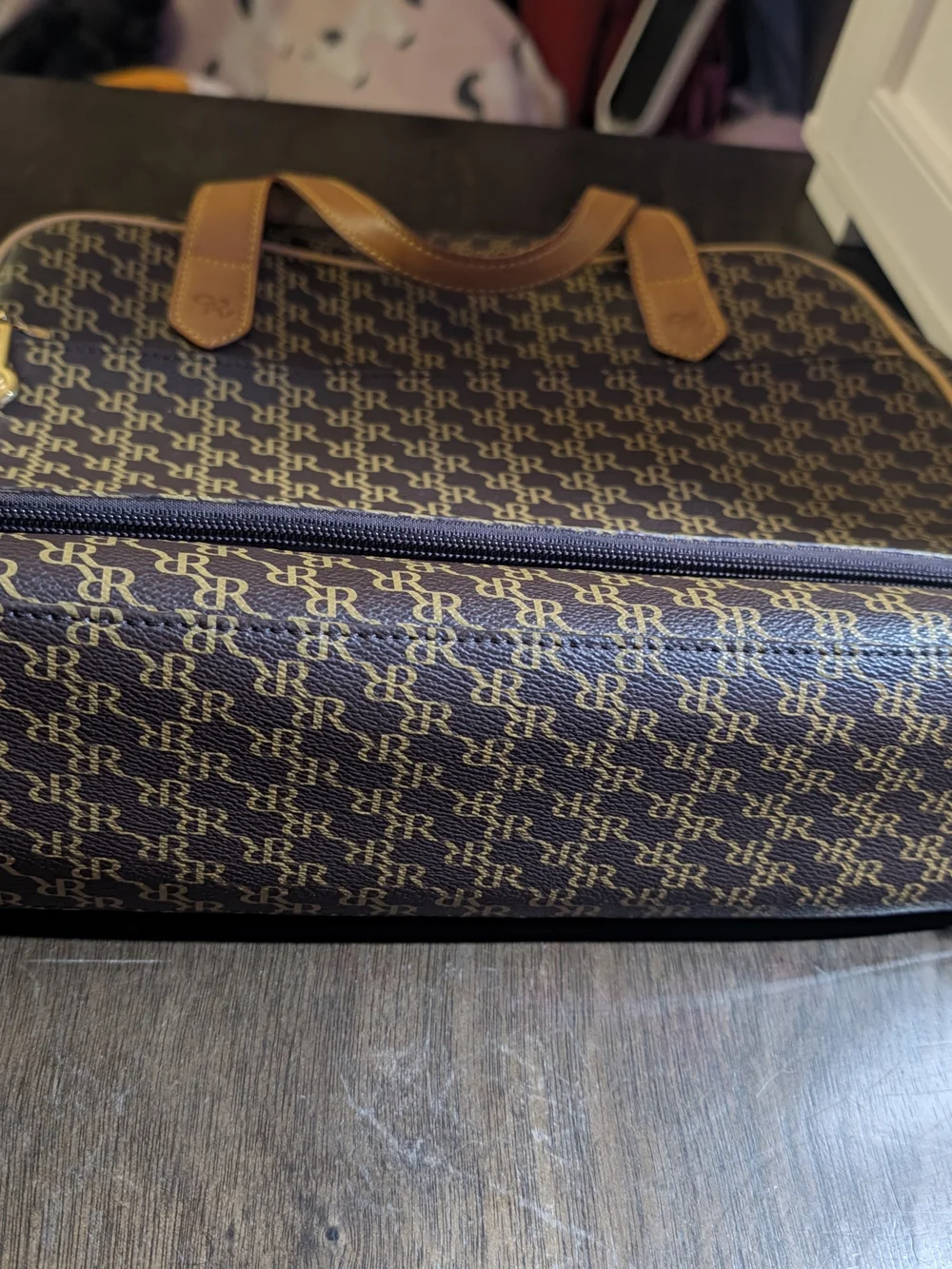 Rioni Signature Brown Monogram Luggage Tote Briefcase Satchel Bag
